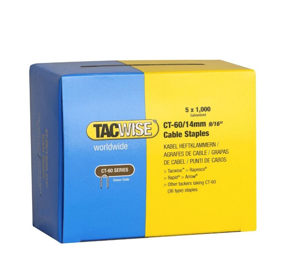 Type CT-60/14mm Galvanised Divergent Point Cable Staples, Pack of 5000