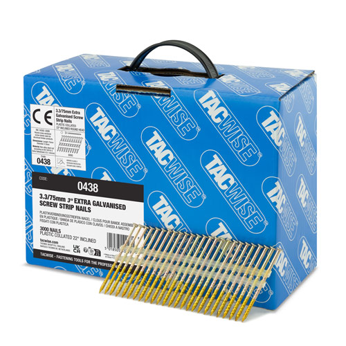 Type 3.3/75mm Extra Galvanised Framing Nails, Round Head, Screw Shank, 22° Inclined, Plastic Collated, Pack of 3000