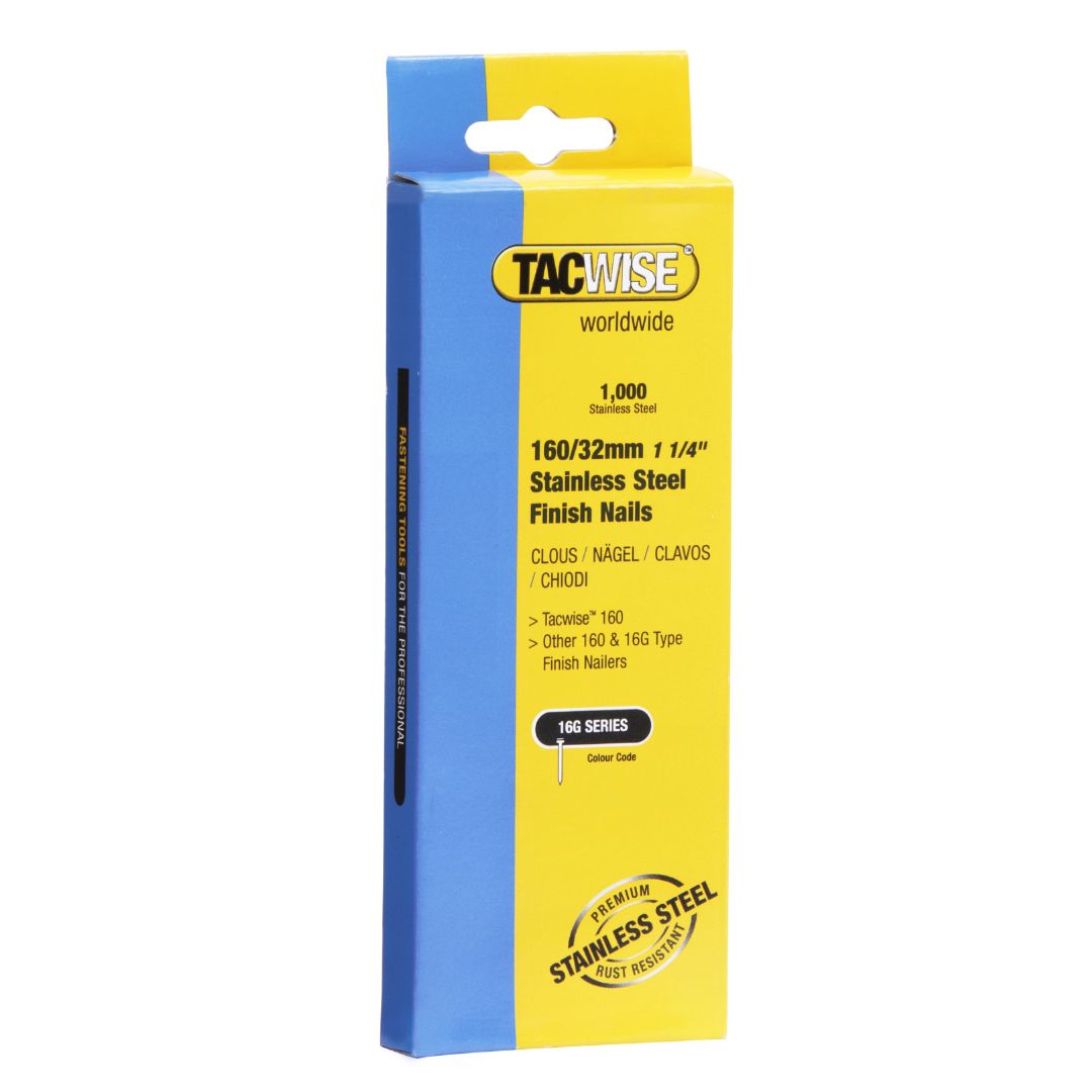 Type 160(16G)/32mm Stainless Steel Finish Nails, Pack of 1000
