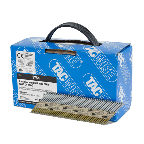 Type 2.8 / 50 mm Bright Framing Nails, D Head, Ring Shank, 34° Inclined, Paper Collated, Pack of 1600