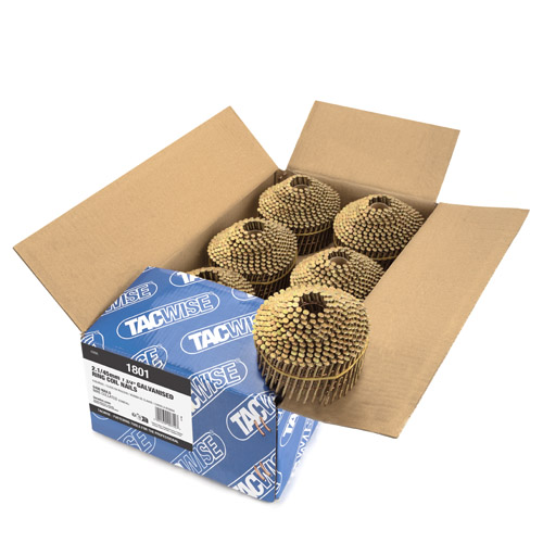 Type 2.1/45mm Galvanised Conical Top Coil Nails, Blunt Point, Ring Shank, 16° Inclined, Wire Collated, Pack of 5400